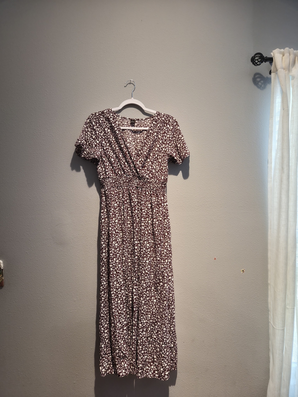 Floral Wrap-Front Midi Dress in Burgundy